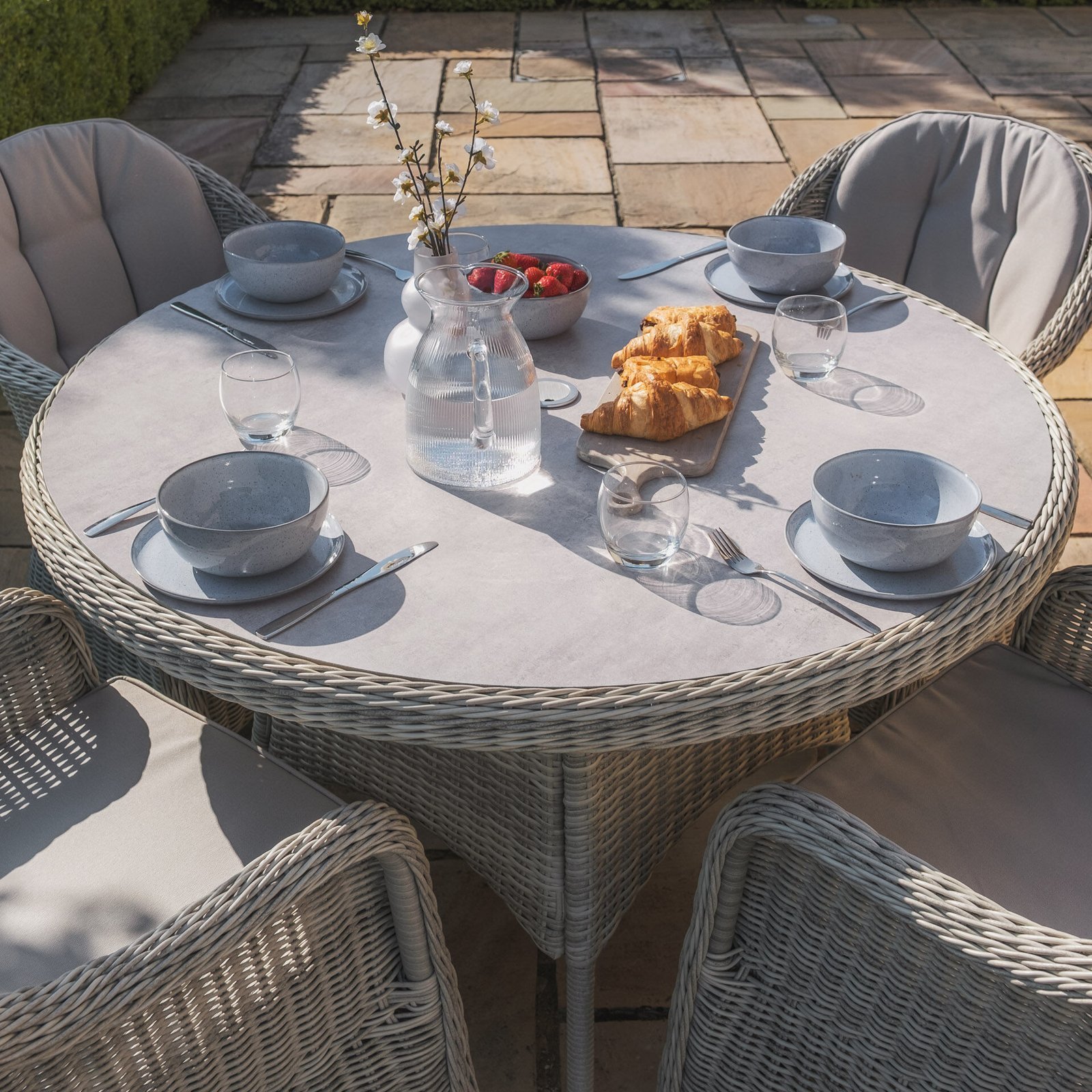 Oxford Heritage 4 Seat Round Rattan Dining Set - Ceramic Glass - Image 7