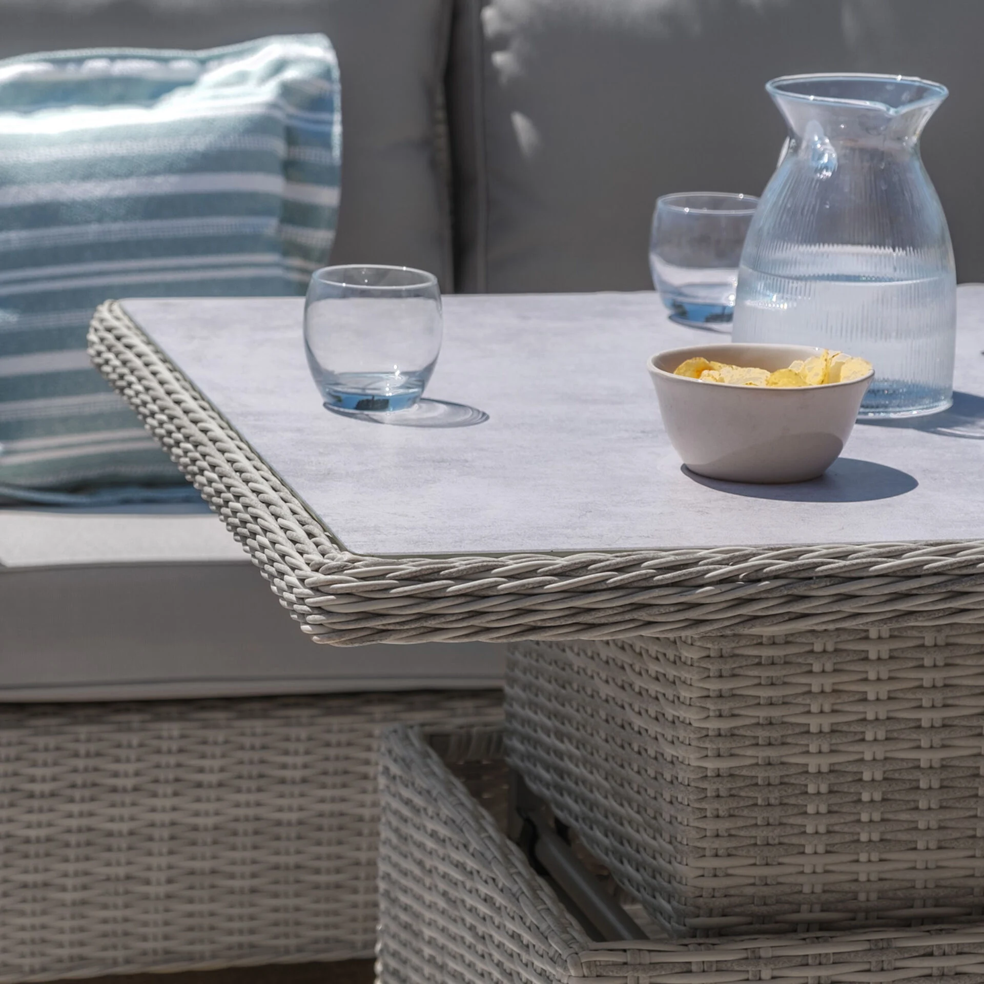 Oxford Rattan Corner Dining Set with Ice Bucket & Rising Table - Ceramic Glass - Image 6