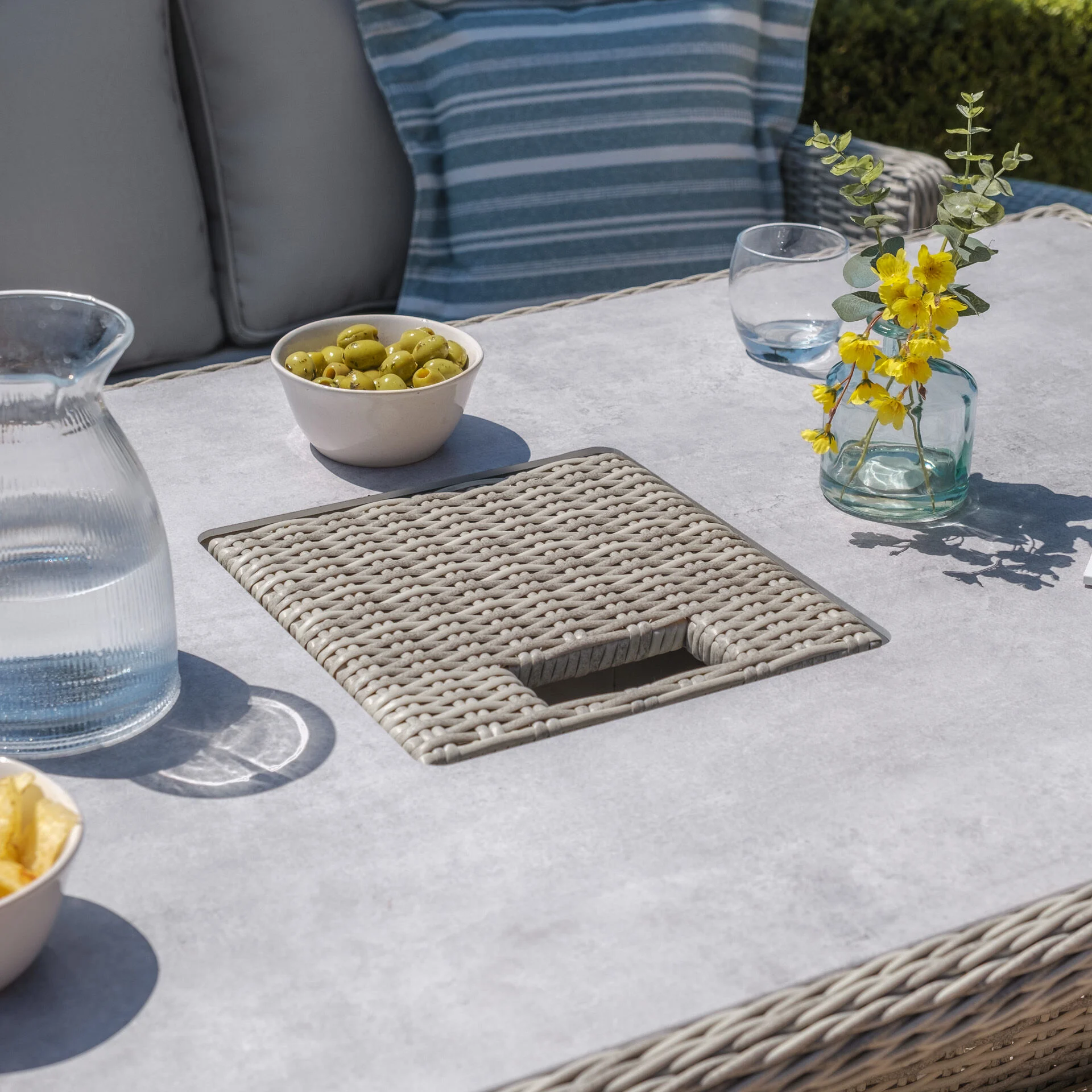 Oxford Rattan Corner Dining Set with Ice Bucket & Rising Table - Ceramic Glass - Image 8