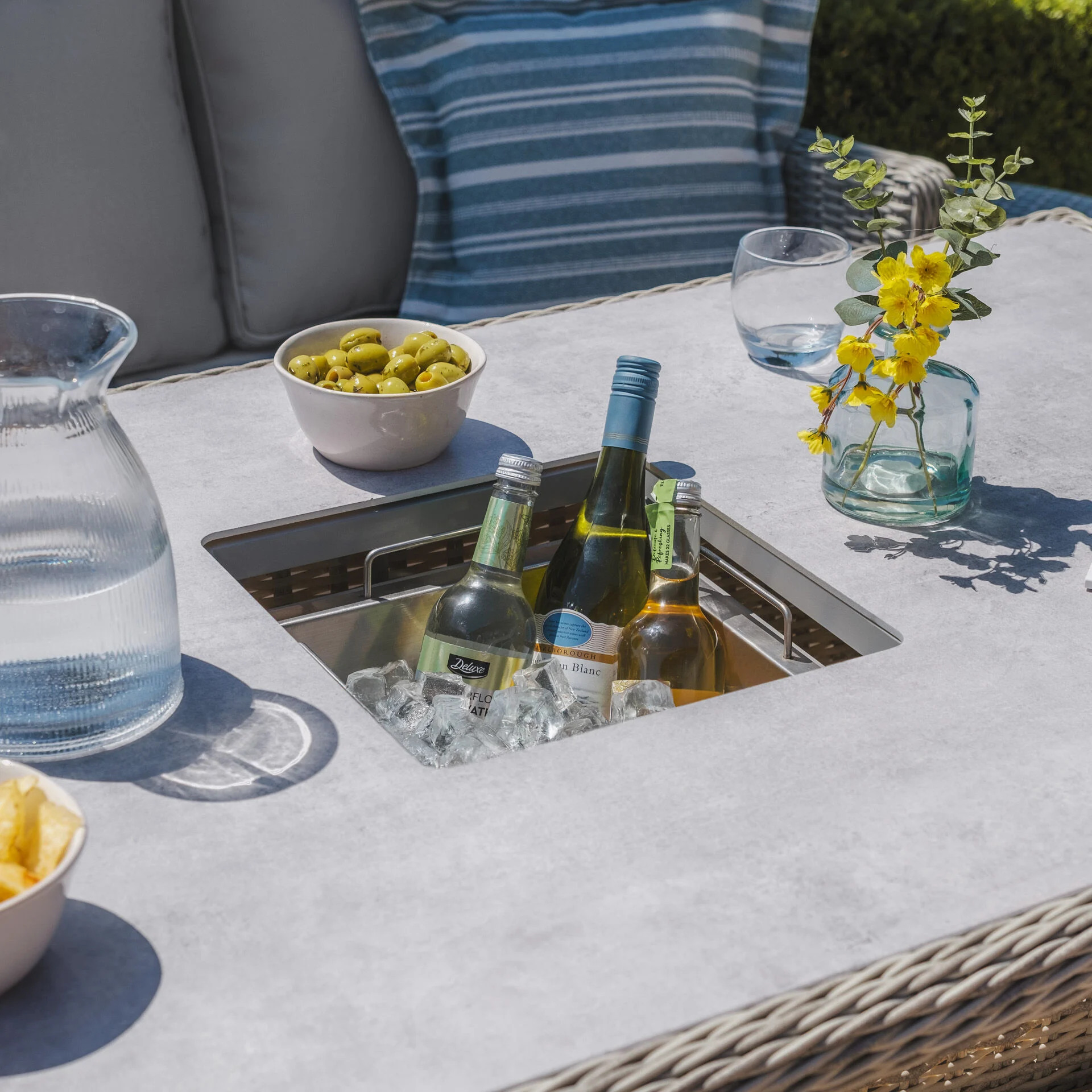 Oxford Rattan Corner Dining Set with Ice Bucket & Rising Table - Ceramic Glass - Image 9