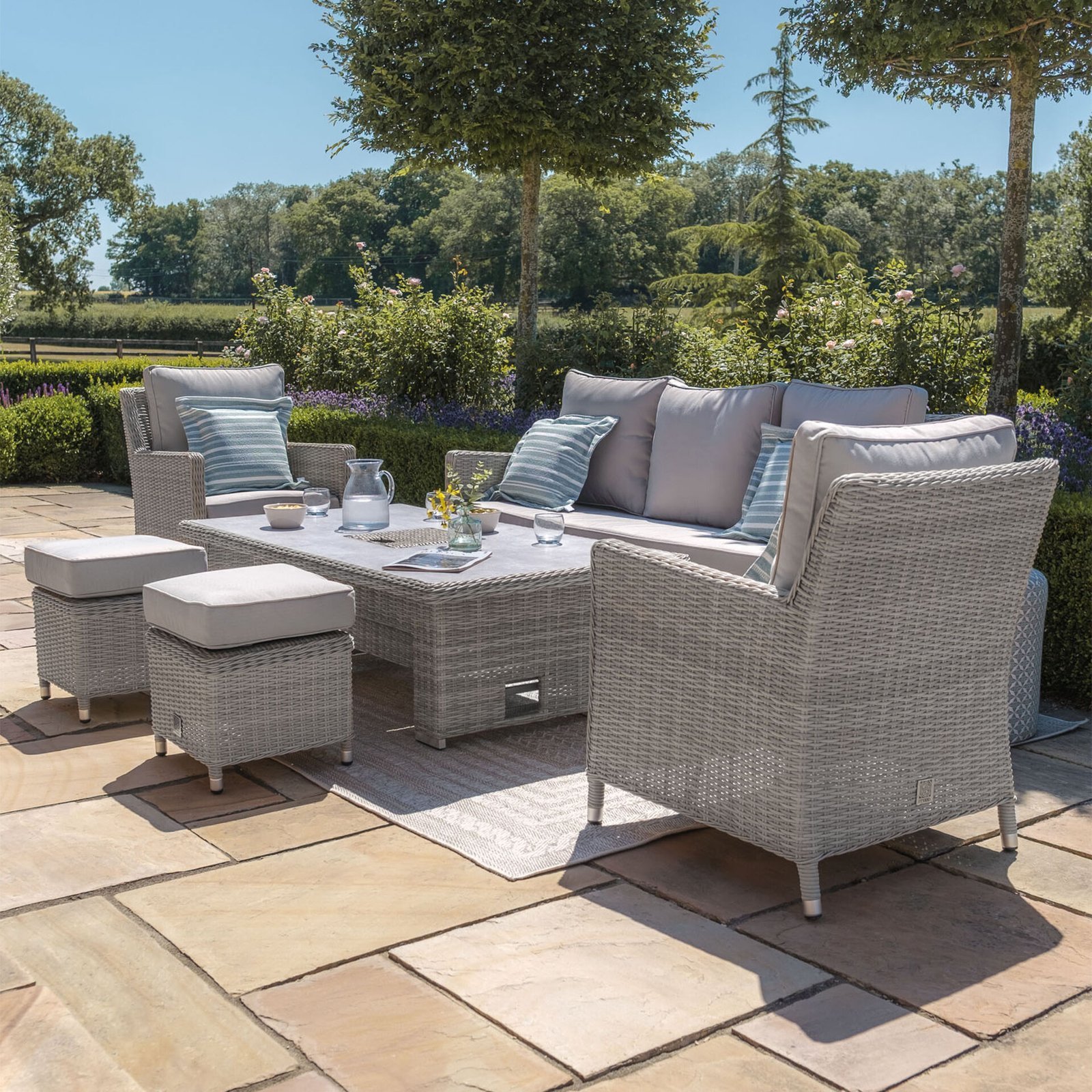 Oxford Sofa Rattan Dining Set with Ice Bucket & Rising Table - Ceramic Glass - Image 2