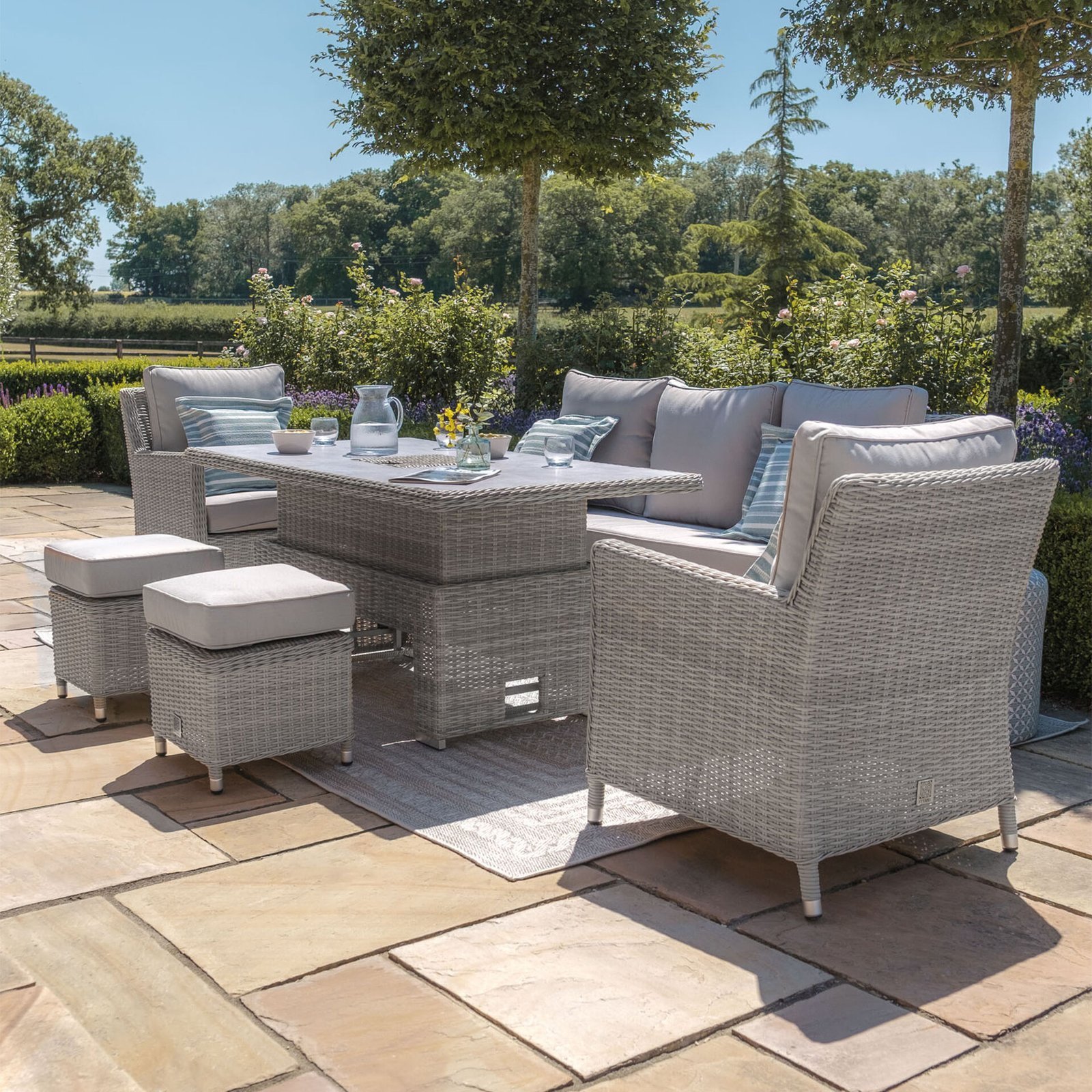 Oxford Sofa Rattan Dining Set with Ice Bucket & Rising Table - Ceramic Glass - Image 3