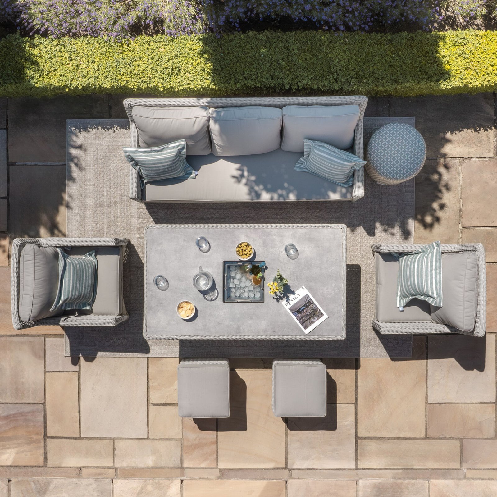 Oxford Sofa Rattan Dining Set with Ice Bucket & Rising Table - Ceramic Glass - Image 4