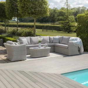 A Oxford Large Rattan Corner Sofa Set with Armchair - Ceramic Glass