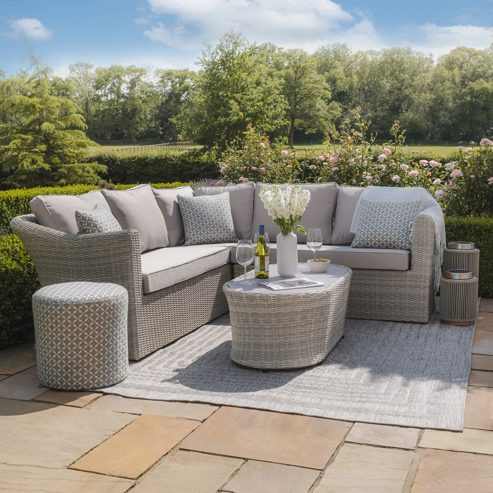 Oxford Small Rattan Corner Sofa Set with Armchair - Ceramic Glass - Image 2