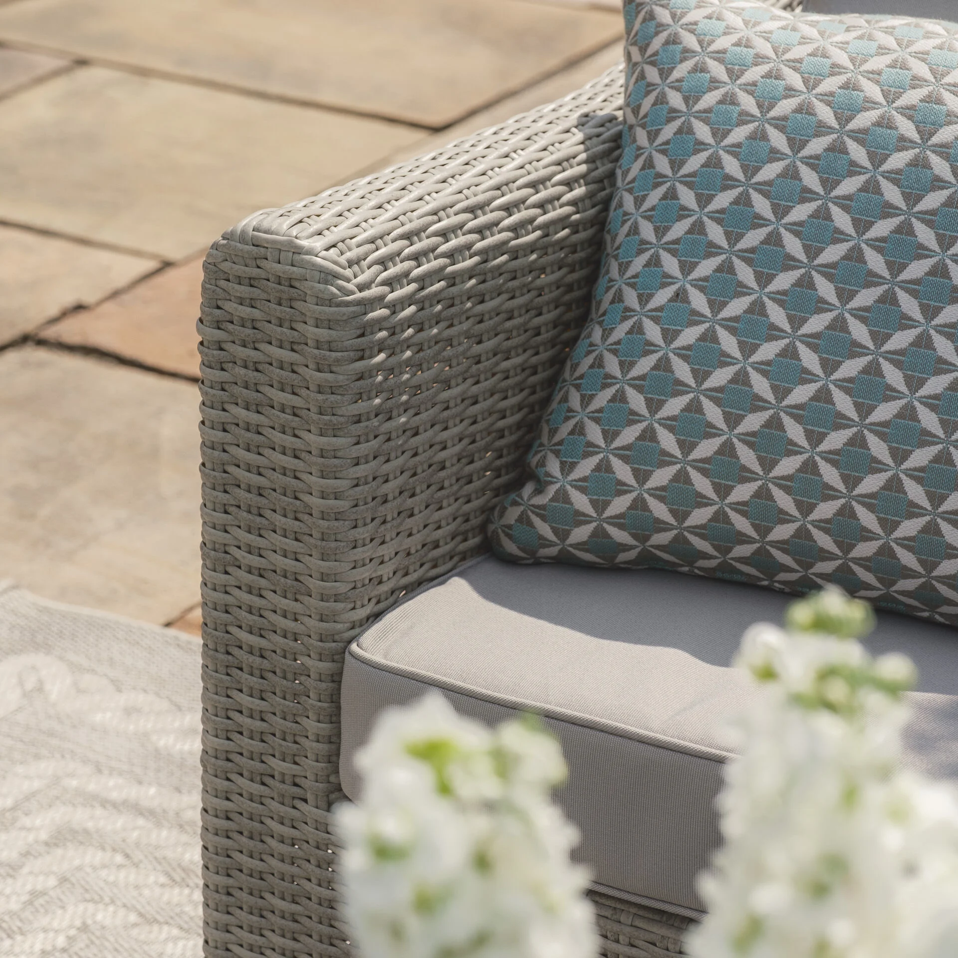 Oxford Small Rattan Corner Sofa Set with Armchair - Ceramic Glass - Image 8