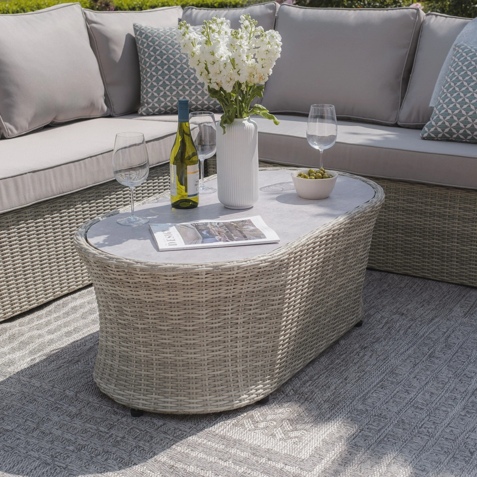 Oxford Small Rattan Corner Sofa Set with Armchair - Ceramic Glass - Image 9
