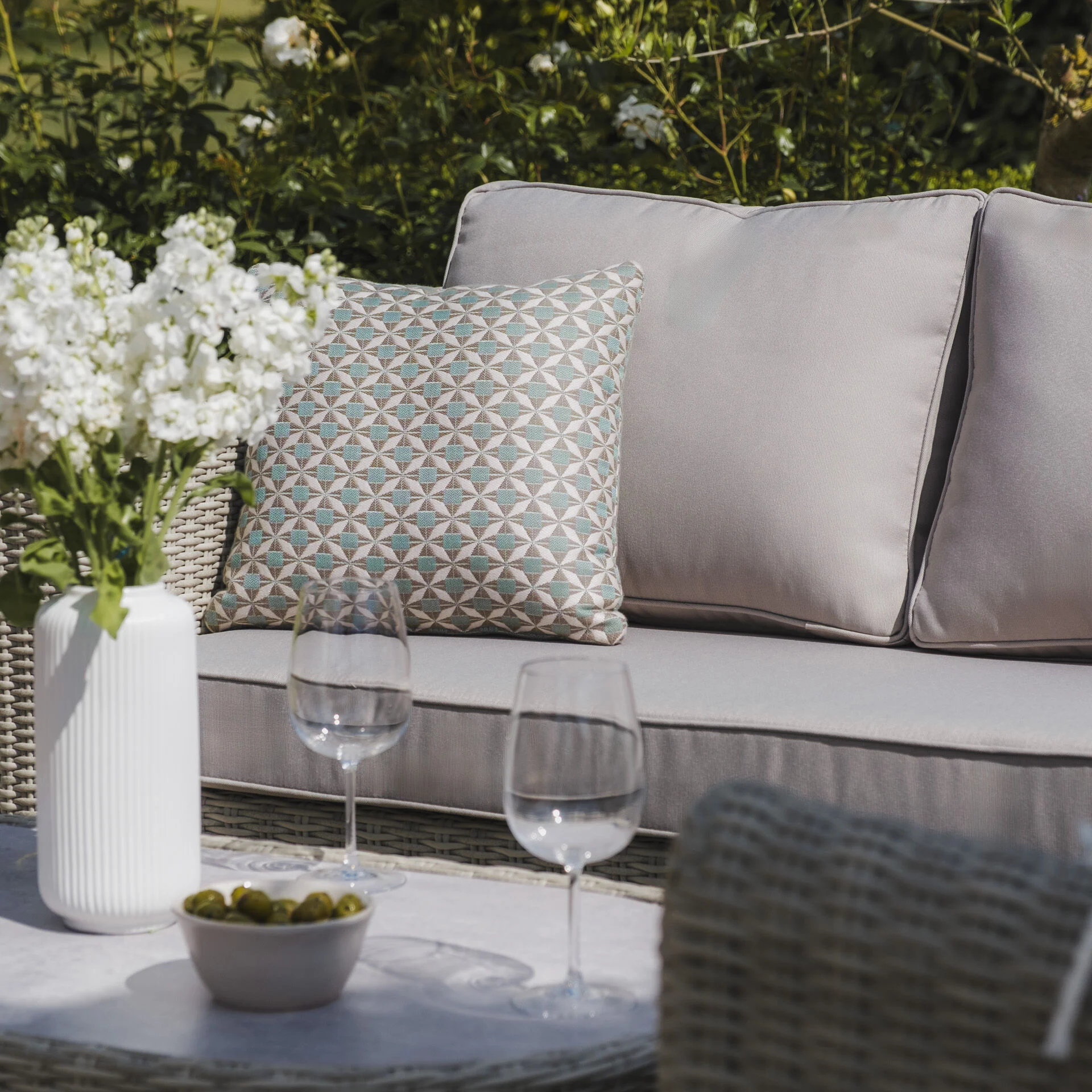 Oxford Small Rattan Corner Sofa Set with Armchair - Ceramic Glass - Image 12