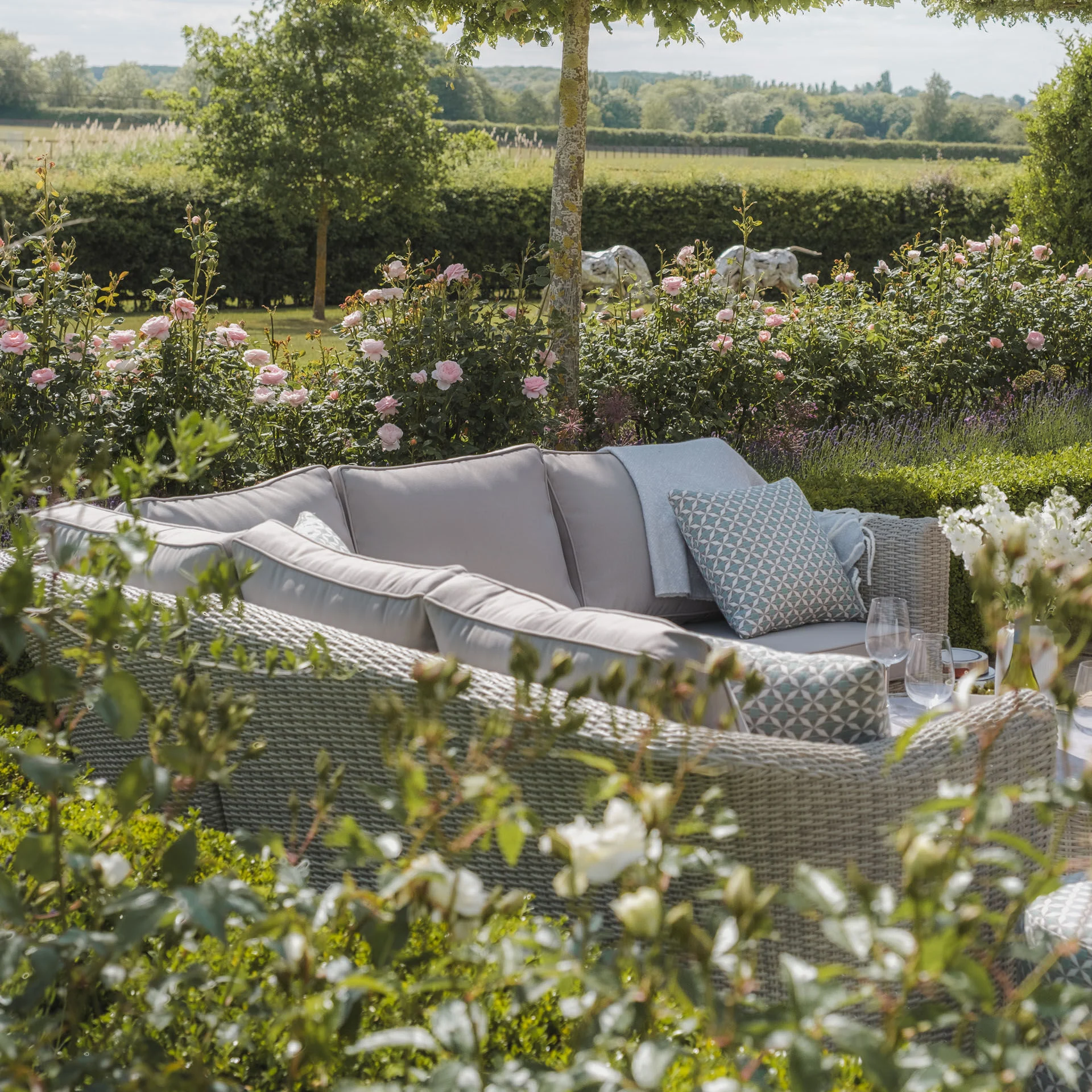 Oxford Small Rattan Corner Sofa Set with Armchair - Ceramic Glass - Image 13
