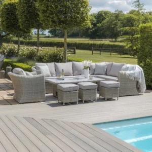 Alternative view of A Oxford Deluxe Large Rattan Corner Dining Set with Rising Table & Armchair - Ceramic Glass