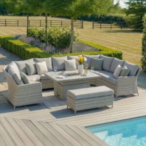 A Oxford Royal U-Shaped Rattan Sofa Set with Rising Table - Ceramic Glass