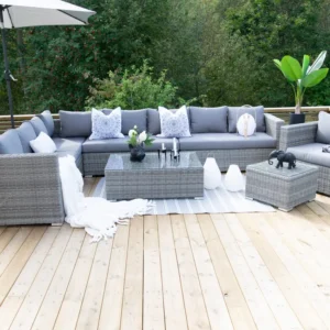 Garden set with XXL 8-seater table, right-hand modular design, synthetic rattan