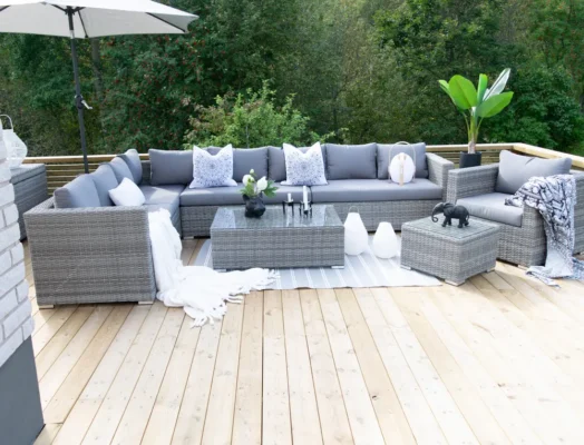 Garden set with XXL 8-seater table, right-hand modular design, synthetic rattan