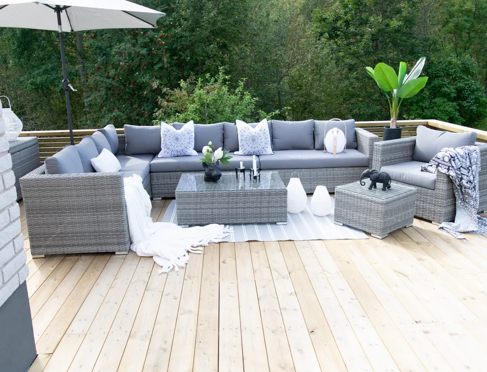 Garden set with XXL 8-seater table, right-hand modular design, synthetic rattan