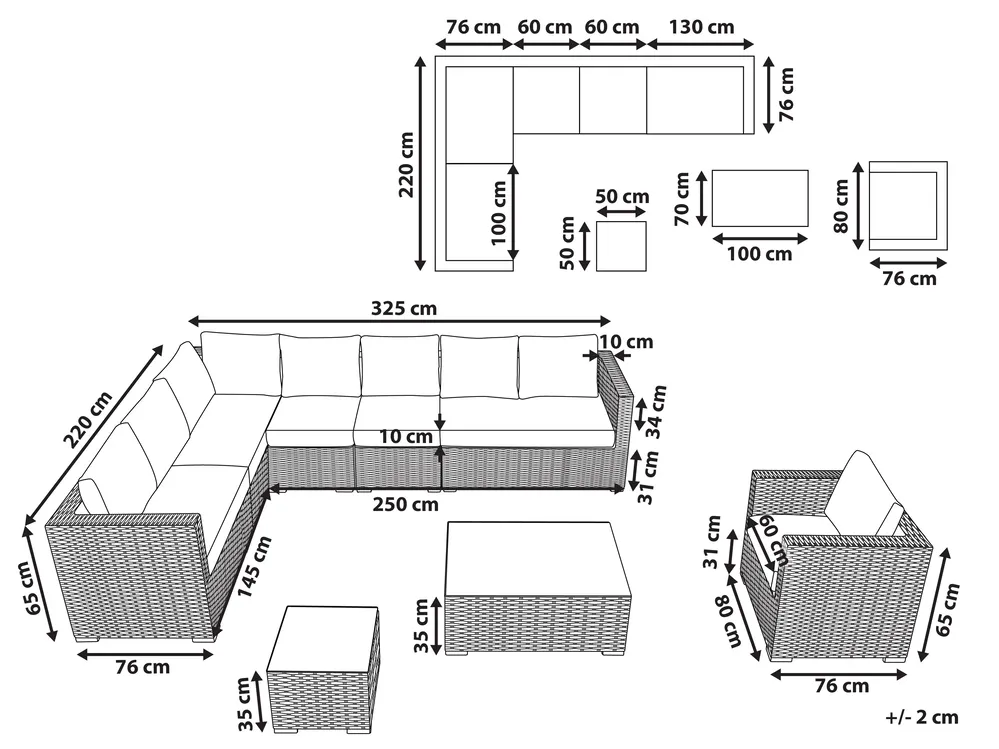 Garden set with XXL 8-seater table, right-hand modular design, synthetic rattan - Image 6