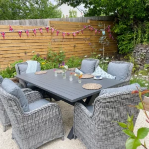 1 Garden Dining Set 6 Seater CASCAIS with Cushions PE Rattan Grey
