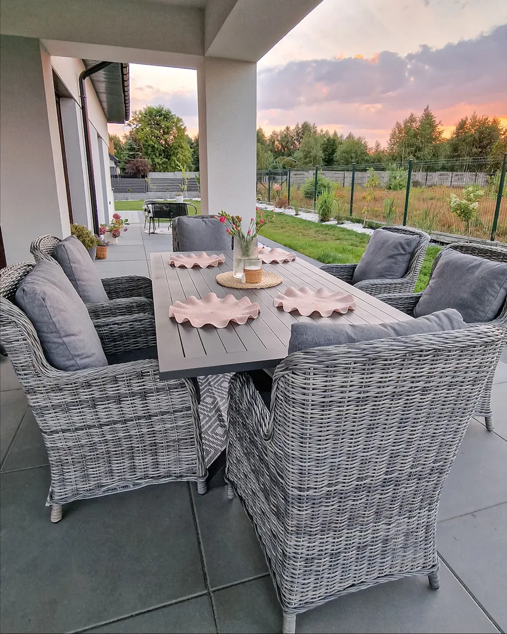 1 Garden Dining Set 6 Seater CASCAIS with Cushions PE Rattan Grey - Image 12