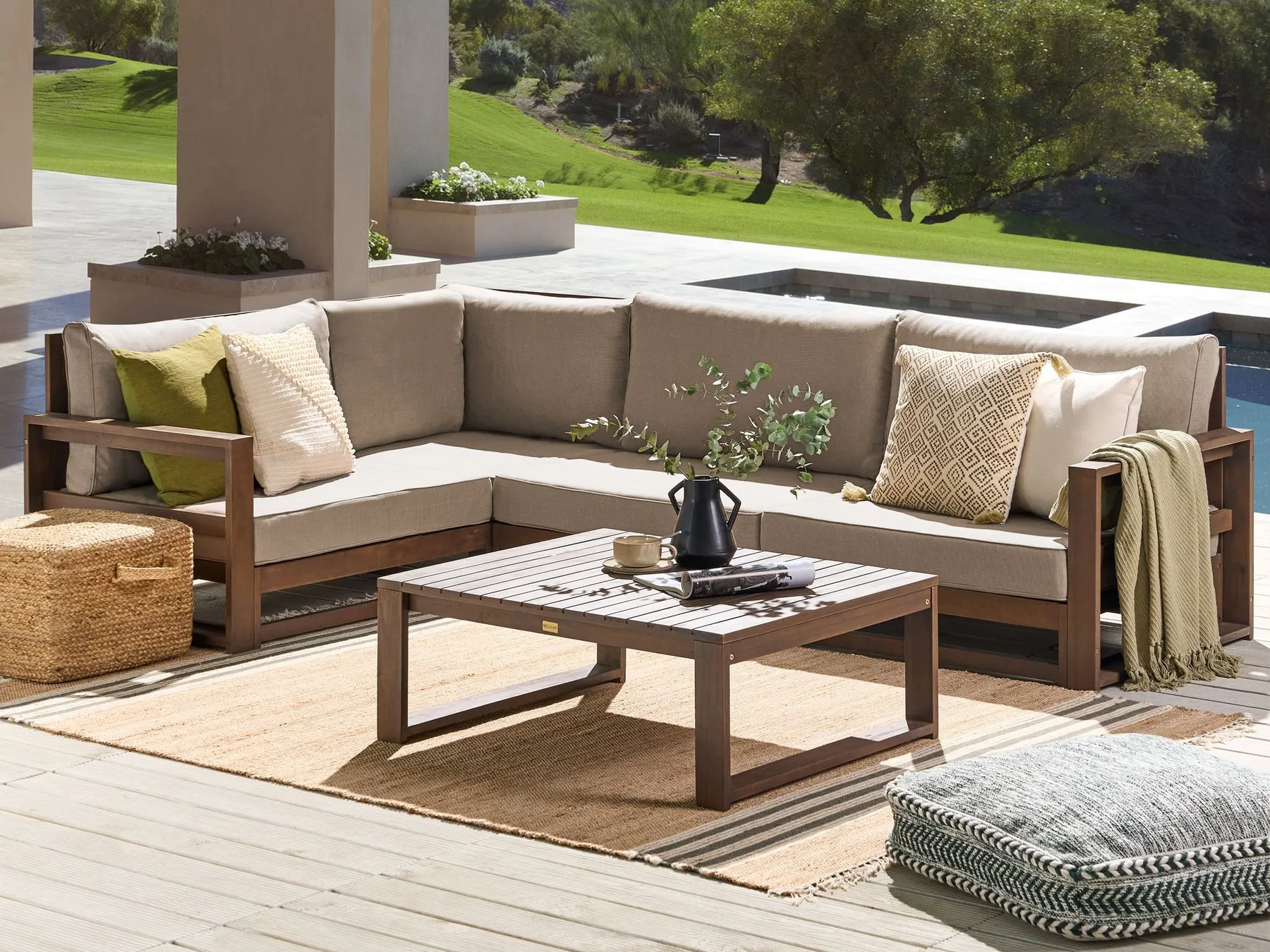 TIMOR 4-seater corner garden set, right-hand modular, certified acacia wood